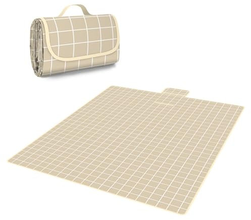 YAFALA Picknickdecke wasserdicht für den Außenbereich extra große Strand-Campingdecke, tragbare Faltbare Picknickmatte, Geeignet für Gras, Strand, Camping, Familienpicknick(Beige, 200x300 cm)