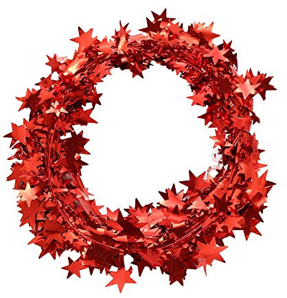 Stern-Lametta-Girlanden mit Draht, 7,5 m, Weihnachtsstern-Drahtgirlande, Dekorationen für Weihnachtsbaum, Zuhause, Hochzeit, Geburtstag, Party, Festival, Ornament (rot)