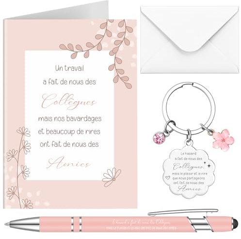 Tenare Set de 3 Pièces Cadeaux Collègues Porte-Clés Stylo à Bille Carte | Mit Enveloppe, Cadeau d'Adieu, Départ, Remerciement, Retraite, Noël, Pour Employés
