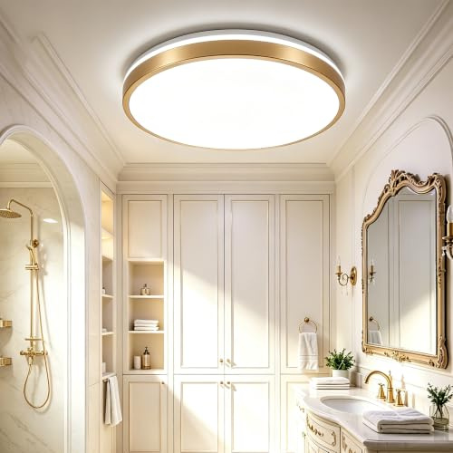 24W Bluetooth Deckenleuchte mit Lautsprecher, 28cm, Champagner Gold, RGB | 2000lm, Fernbedienung, Dimmbar, 3CCT(2700–6800K), Einbauleuchte, für Badezimmer, Flur, Ankleidezimmer, Mädchenzimmer