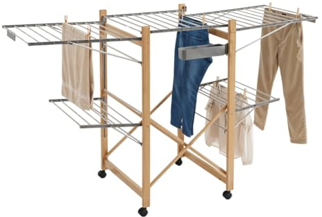 Mottiwood Séchoir à linge pliable XXL, 4 ailes latérales, maxi étendoir repliable et gain de place, 25 kg de linge, étendoir à linge intérieur et extérieur, 176 x 60 x 104 h cm, 4 roues pivotantes