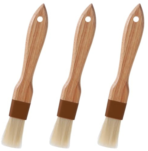3Pcs Pastry Basting Brush for Cooking and Baking, 1 Boar Bristles and Beech Hardwood Handles Food Grade Culinary Oil Brushes for Barbecue Butter Grill BBQ Sauce Baster Marinade Kitchen Egg Wash Brush