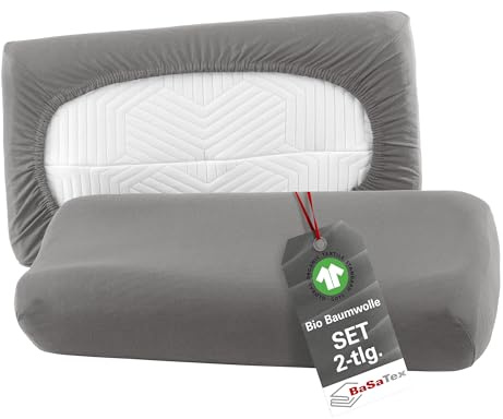 BaSaTex Universal Kissenbezug Bio, 2er Pack, 30x50 cm, Anthrazit | 97% Baumwolle, GOTS-Zertifiziert, 3% Elasthan, BIO Spannbezüge für Nackenkissen und Gesundheitskissen