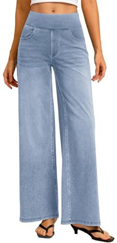 Oyamiki Jeans Damen Baggy High Waist Denim Weites Bein Hose Straight Leg Jeanshose mit 4 Taschen Bequeme Stretch Damenjeans