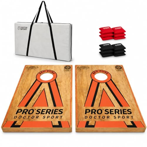 DOCTOR SPORT Cornhole Pro Set Echtholz, 2 Boards 90x60 cm je 5,5 kg | 2 Boards aus 100 % Holz, 90 × 60 cm, je ca. 5,5 kg • 8 Bean Bags à 450 g • Klappbeine • Tragetasche • für Garten & Events