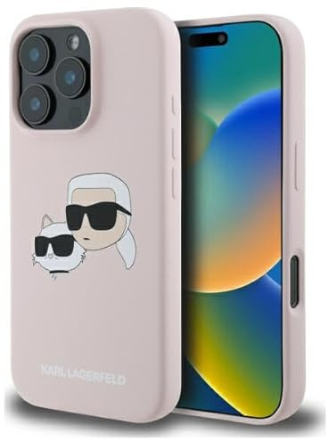 CG MOBILE Karl Lagerfeld Silikon-Doppelkopf-Druck kompatibel mit MagSafe Hülle für iPhone 16 Pro (Rosa)