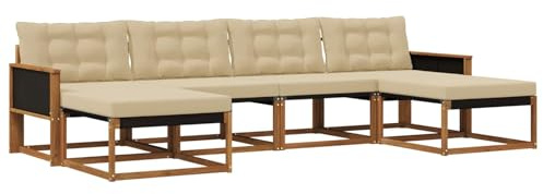 vidaXL Outdoor-Sofagarnitur mit Kissen 6 pcs Natur und Beige, Garten, modernes Outdoor-Sofa, Sitzgruppe für den Patio, Terrassenmöbel für entspanntes Chillen