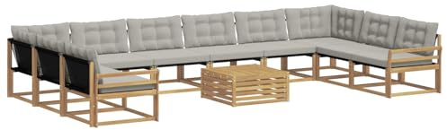 vidaXL Outdoor-Sofagarnitur mit Kissen 11 pcs Weiß und Hellgrau, Garten Set, modernes Outdoor Sofa, langlebige Lounge, Textilene Couch, wetterfeste Sitzgelegenheit für die Terrasse