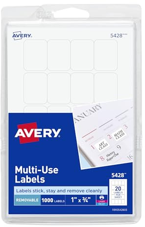 Avery Selbstklebende ablösbare Etiketten, 1,9 x 2,5 cm, Weiß, 1000 Stück (05428)