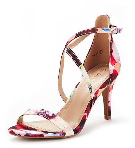 DREAM PAIRS Women's Heel Sandals Fashion Stilettos Open Toe Pump Heel Sandals Dolce,Size 3,Floral,Dolce