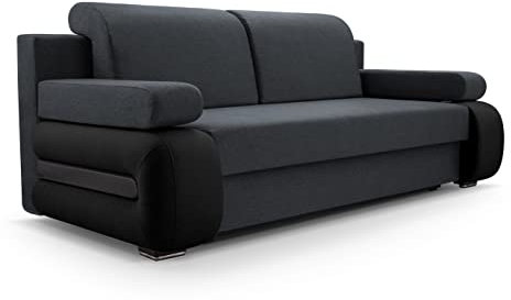 mb-moebel Modernes Sofa Schlafsofa Kippsofa mit Schlaffunktion Klappsofa Bettfunktion mit Bettkasten Couchgarnitur Couch Sofagarnitur 3er LEVIN01 (Grau + Schwarz)