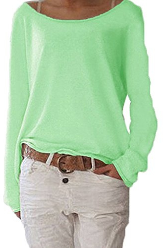 ZIOOER Damen Pulli Langarm T-Shirt Rundhals Ausschnitt Lose Bluse Langarmshirts Hemd Pullover Sweatshirt Oberteil Tops Shirts Grün XXL