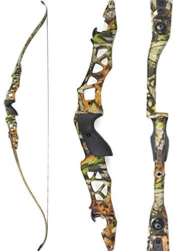 SHARROW 64 Zoll Bogenschießen Takedown Recurve Bogen ILF Wurfarme und Bogen Riser Amerikanischer Jagdbogen Erwachsene Sportbogen 30-60lbs für Outdoor Schießen (Camo, 50lbs)