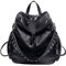 UTO Damen Backpack Purse 3 tragen PU gewascht Leder Niet besetzt Damen Rucksack Rücksack Schultertasche schwarz