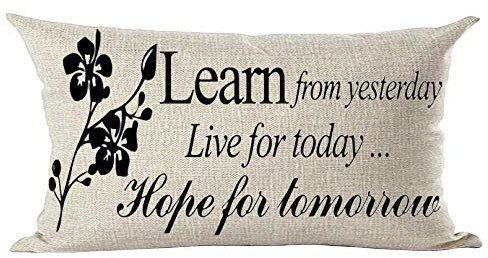Ramirar Word Art Zitat Learn from Yesterday Live for Today Hope for Tomorrow Dekorativer Lendenwirbel-Kissenbezug für Zuhause Wohnzimmer Bett Sofa Auto Baumwolle Leinen Rechteckig 30,5 x 50,8 cm