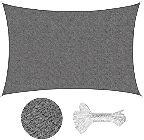 Sekey Toldo Vela de Sombra 2x3m Rectangular HDPE Prueba de Viento, Transpirable, Protección Rayos UV, para Terraza Patio Exteriores Jardín, con Ojales y Cuerdas de Fijación, Antracita
