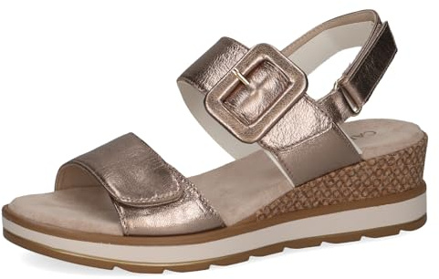 CAPRICE Damen Sandalen mit Absatz aus Leder mit Fußbett, Beige (Taupe Metallic), 36 EU