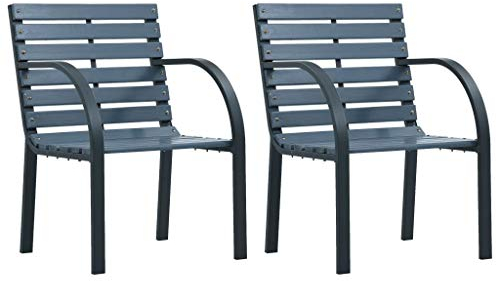 Tidyard Gartenstühle 2 STK. Stühlen Regiestühle Gartenstuhl 56 x 82 x 61 cm,Balkonstuhl Stuhl Garten-Essstühle 2er Set Outdoor Terrasse Essstuhl,Holz+Stahlrahmen Graue Oberfläche,Grau