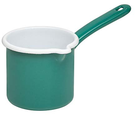 Riess, 0285-111, Schnabeltopf mit Stiel 12cm, 1L, SONDEREDITION NATURE GREEN DARK, Durchmesser 12 cm, Höhe 13.7 cm, Inhalt 1.0 Liter, Emaille, grün, Induktion