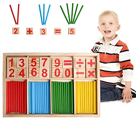 EKKONG Rechenstäbchen,Montessori Mathe Spielzeug, Zählstäbchen Montessori, Holz Spielzeug für Kinder, Zahlenlernspiel, Pädagogisches Mathe-Spielzeug ab 3 Jahre
