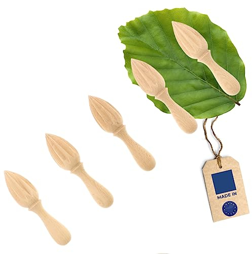 5x HOFMEISTER® Zitronenpresse aus Holz, 15 cm, einfaches Auspressen von Zitronen & Orangen, Saftpresse für Zitrusfrüchte, stabile Entsafter, aus Buchen-Holz