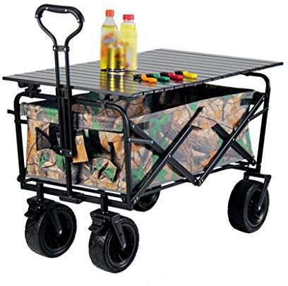 GLJ Bollerwagen faltbar Outdoor Pull Wagon mit Tisch, Hochleistungs-Camping-Handwagen mit Bremsen, zum Einkaufen Gartenarbeit, Tragende 100 Kg