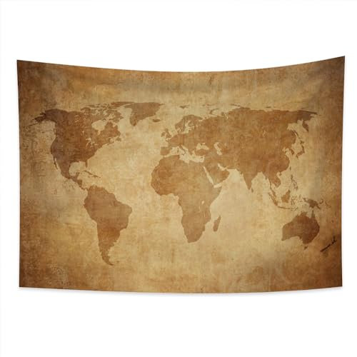 YONGFOTO 100x70cm Vintage Map Tapisserie, Pergamentstruktur Muster Alte Weltkarte Wandbehang für Raumdeko Decke für Schlafzimmer Büro Wohnheim