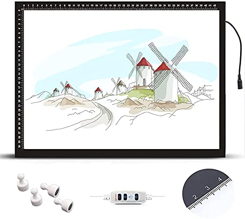 A4 A3 A2 A1 LED Tablette Lumineuse, Ultra-Mince Table Lumineuse Dessin Avec Échelle, Dessin De Caisson Lumineux Réglable En Luminosité Pour Animation, Esquisse, Architecture, Calligraphie,Noir,A4