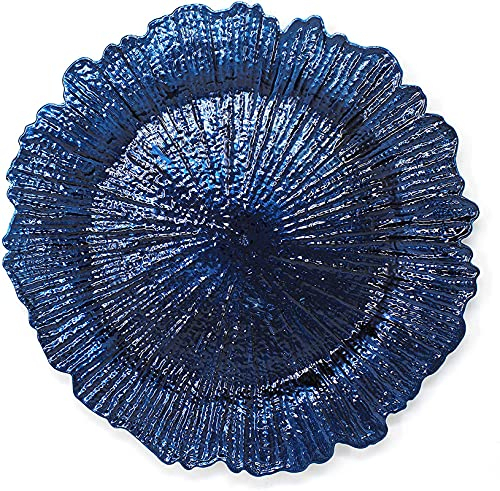 mozhixue Glass Round Chargers for Dinner Plates 13 for Home Holiday Party Wedding Catering Event Decoration Thanksgiving Charger Plate Set of 1,Blue