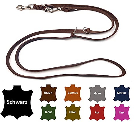 Hundeleine Fettleder kleine Hunde/große Hunde 2m / 2,40m / 2,80m / 3,50m / 5m Doppelleine verstellbar (3,50m X 15mm, Dunkelbraun)