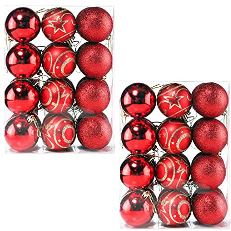 CASARIA® Weihnachtskugeln 48tlg Ø 6cm Kunststoff matt glänzend Christbaumkugeln Christbaumschmuck Anhänger Weihnachtsbaumkugeln Weihnachtsdeko rot