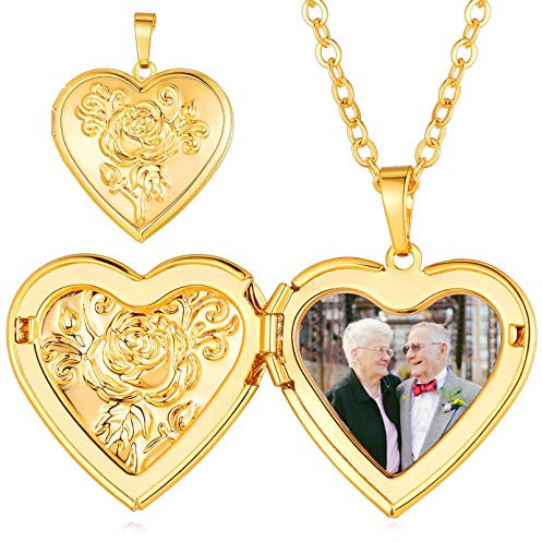 Custom4U Collana con cuore inciso per catena fotografica personalizzata con medaglione d'oro da donna