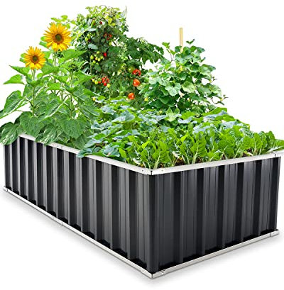KING BIRD Hochbeet 174x90x46cm, verzinkter Stahl Frühbeet, rostfrei & stabil,Pflanzkasten für tief bewurzeltes Gemüse Kräuter Blumen,Grau