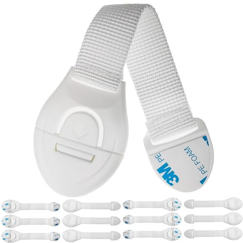 Cerraduras de Seguridad, 12 piezas, en Blanco, para niños y mascotas, con adhesivo especial, Cierres seguridad para Armarios, Cajones, Despensa, Horno, Nevera, Puerta, Ventana, Protector Cajones Bebé