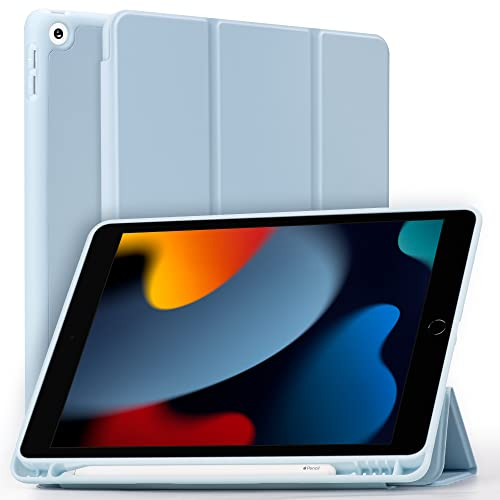 Migeec Hülle für iPad 9/8/7 10,2 Zoll mit Auto Schlaf/Wach Funktion 2021/2020/2019 9./8./7. Generation Ultradünne Superleicht Schutzhülle, Baby Blau