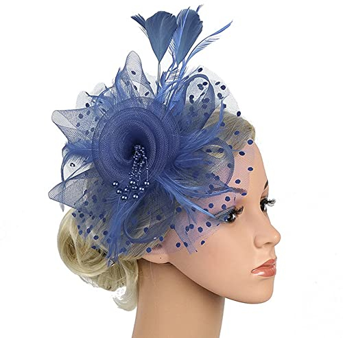 Organza Hut mit Feder Harrschmuck Netzschleier Fascinator Hochzeithut Damen Ascot Hut Blume Kopfbedeckung Vintage Royal Stirnband Geteilten Clip Partyhut Kirche Hochzeit Cocktail