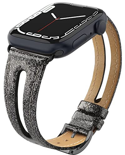 Tuocal Genuine Leather strap Compatible with Apple Watch strap 38mm 40mm 41mm 42mm(Series 10), Leather Slim Replacement Bracelet Strap Women Men for iWatch Series 10 9 8 7 6 5 4 3 2 1 SE