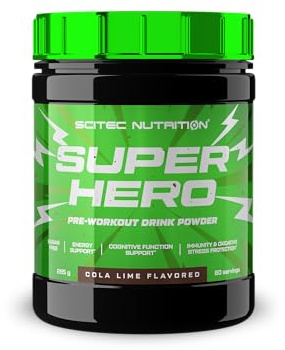 Scitec Nutrition Superhero - suikervrije pre-Workout - met aminozuren - plantenextracten - vitaminen - voor Energie, Focus en immuunsysteem, 285 g, Cola-Lime