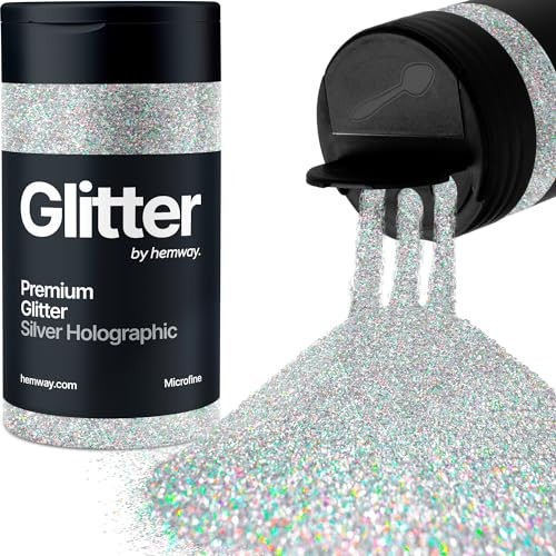 Hemway Premium Glitter Shaker - Silver Holographic | Microfine Metallic Flake Sequins for Resin & Epoxy Crafts | Craft Supplies for Tumblers, Festival, Hair, Face, Body, Eye & Nail Art | 125 g