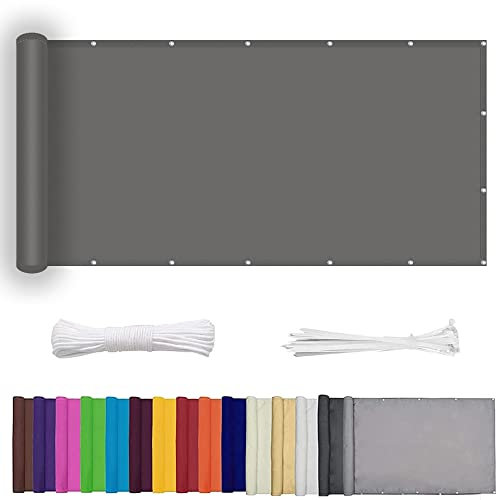 Balkon Sichtschutz Seitenmarkise 90 x 350 cm Ohne Bohren Windschutz Tarp HDPE aus Starken Material für Seite den Balkon Garten Terrasse, Dunkelgrau