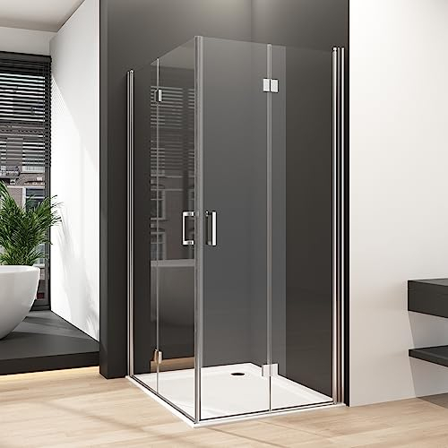 Eckeinstieg Duschkabine 80x100cm Doppel Falttür Duschabtrennung, Goezes 100x80 cm Dusche Faltbar Duschkabine 6mm Nano ESG Sicherheitsglas, Eckdusche Glas Easy-Clean Komplettdusche Höhe 195cm