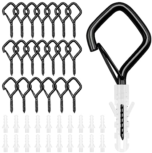 VooGenzek 20 Piezas Ganchos QHang, Ganchos de tornillo con Hebilla de Seguridad, Gancho Atornillable para Colgar Tazas, Macetas, Luces, Decoración de Navidad (Negro)