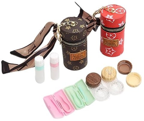 Rtfzcw Contact Lens Set, Colored Contact Lens Bag, Container Soaking Storage Set, With Tweezers And Makeup Remover(10Pcs) Red&Black
