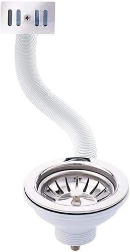 ARA CHOICE Kitchen Sink Waste Basket with Overflow Kit - Stainless Steel Sink Strainer and Square Overflow Head with PVC Pipe (White)