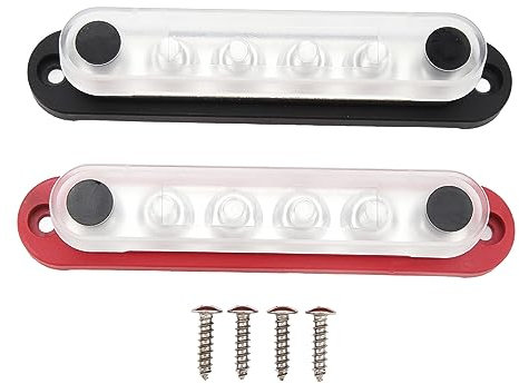 2 Stück Batterie-Sammelschiene, 150 A, 6 Kanäle, 6x5/16 Zoll, M8-Stromverteilerblock mit Abdeckung, für Fahrzeug-Solarsysteme 12 V–48 V