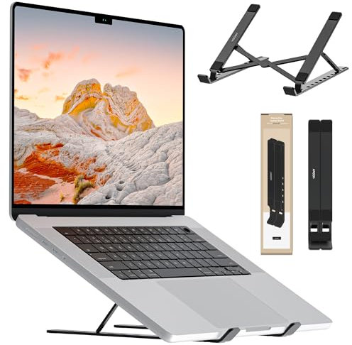 Voomy Soporte Ergonómico Plegable para Laptop y Tablet: Estación de Trabajo Portátil de Aluminio Reciclado, Compatible con MacBook, Lenovo, HP - Ideal para Oficina y Teletrabajo, Negro (Negro)