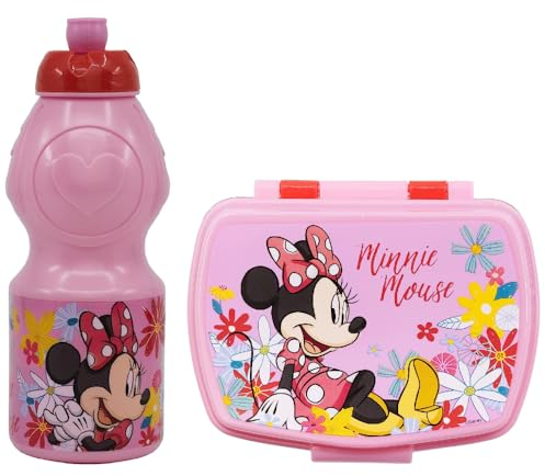 CARTOON Set déjeuner Minnie Disney 2 pièces gourde 400 ml et récipient à goûter en plastique réutilisable sans BPA