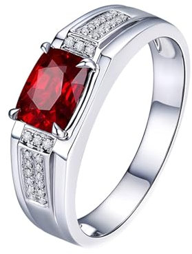 Eternity Ring Herren, Herren Ring Rubin 18 Karat Weißgold Lab Rubin 0.75CT Rot Ovalschliff VVS mit Diamant Natur Weiß Größe 57 (18.1) Personalisiert