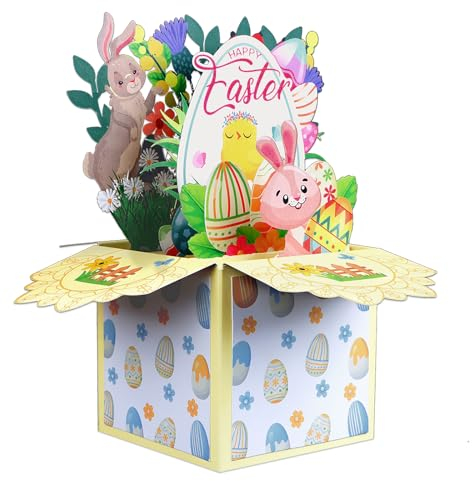 FLYAB Oster-Pop-Up-Karte, Hase mit Eiern, Pop-Up-Osterkarte, lustige 3D-Pop-Up-Karte mit Umschlag, Osterei, Frühlingsfest, Karte für Kinder, Jungen, Mädchen, Enkel, Enkelin, 6.2'' x 6.9'', C24054565