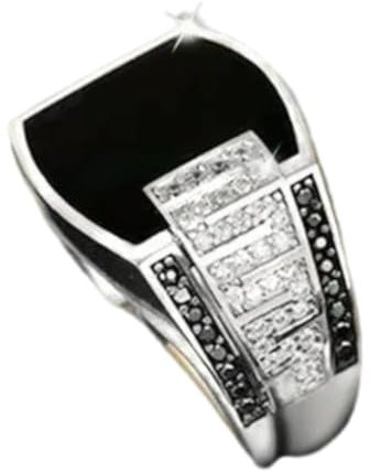 BISONBLUE Ringe Herren Ring Damen Männer Rings Geschenk Klassischer Herrenring, modischer schwarzer Stein, Zirkon, Punk-Ringe für Männer, 8 Silber